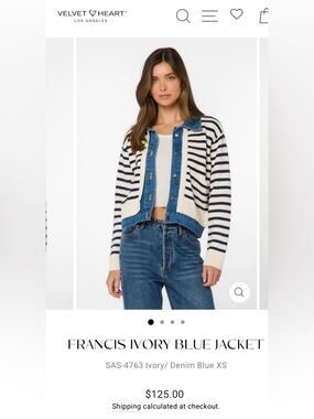 Velvet Heart Ivory & Denim Blue Striped Cardigan Jacket Size XL